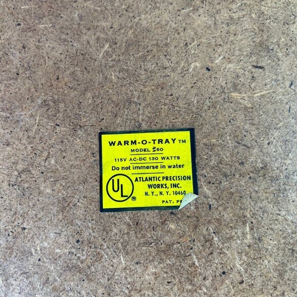 Vintage Warm-O-Tray Food Warmer Model #60 Atlantic Precision Works 17x11 WORKS - Picture 10 of 11